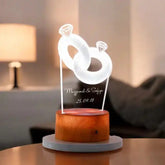 Personalized Couple Ring LED Lamp - Wooden Base